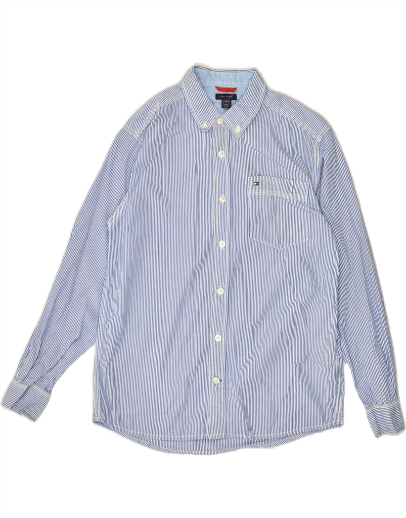 TOMMY HILFIGER Boys Shirt 12-13 Years Medium  Blue Pinstripe Cotton | Vintage Tommy Hilfiger | Thrift | Second-Hand Tommy Hilfiger | Used Clothing | Messina Hembry 