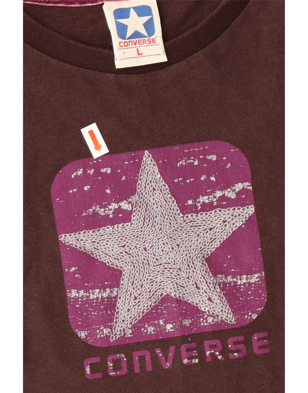 CONVERSE Girls Graphic Top Long Sleeve 13-14 Years Large  Brown Cotton