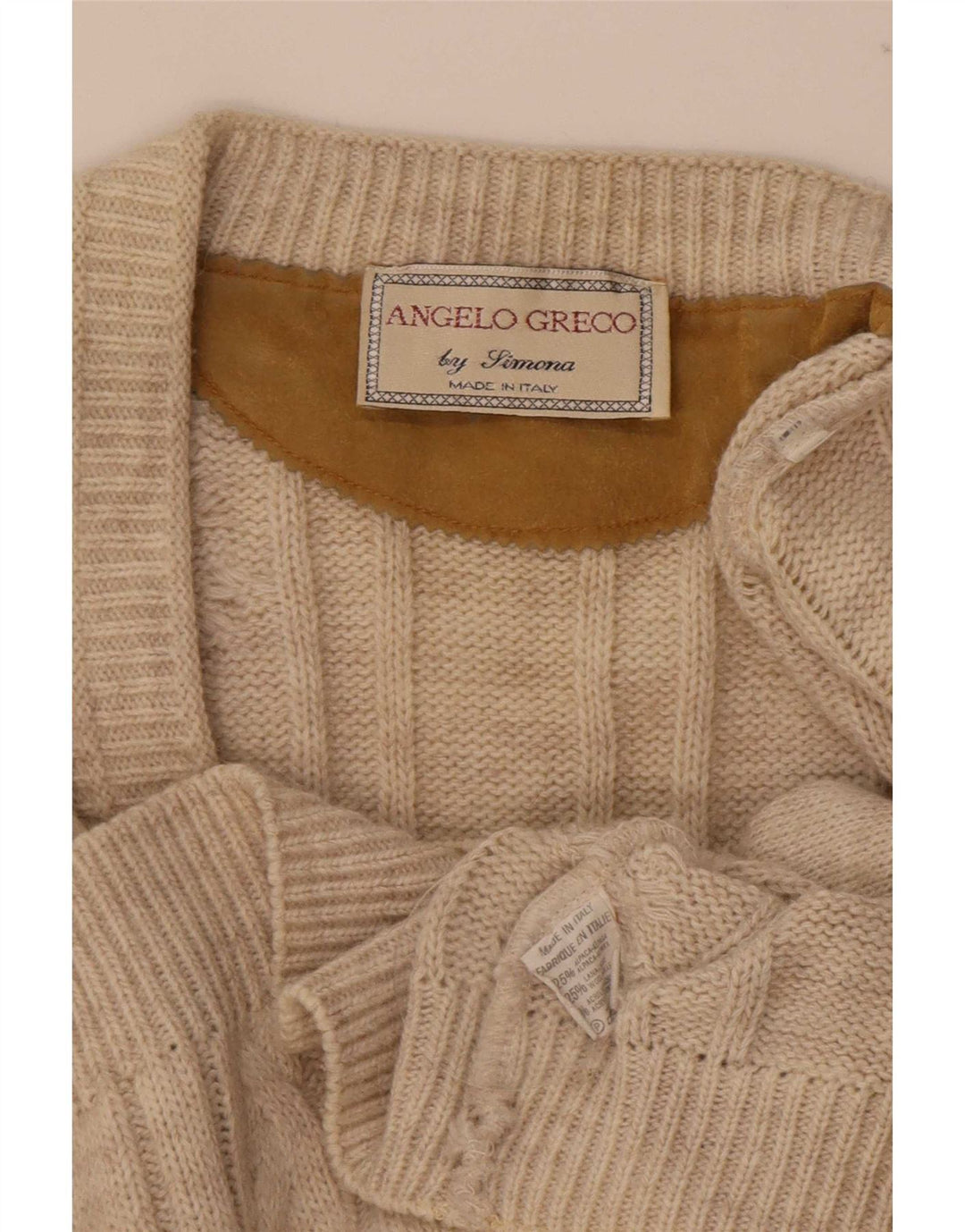 Angelo Greco Mens Cardigan Sweater IT 48 Medium Beige Alpaca Wool