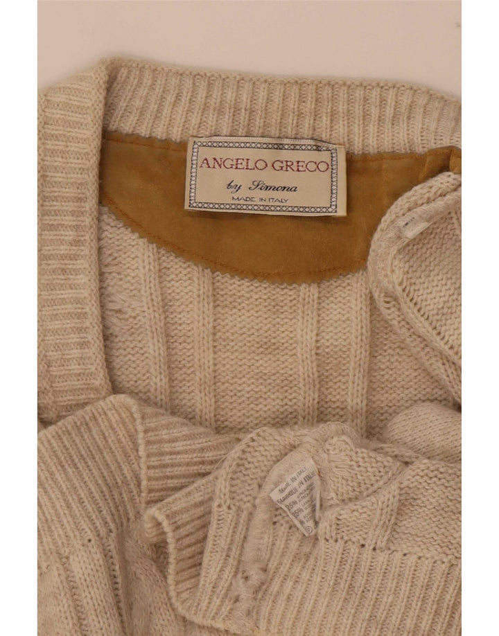 Angelo Greco Mens Cardigan Sweater IT 48 Medium Beige Alpaca Wool