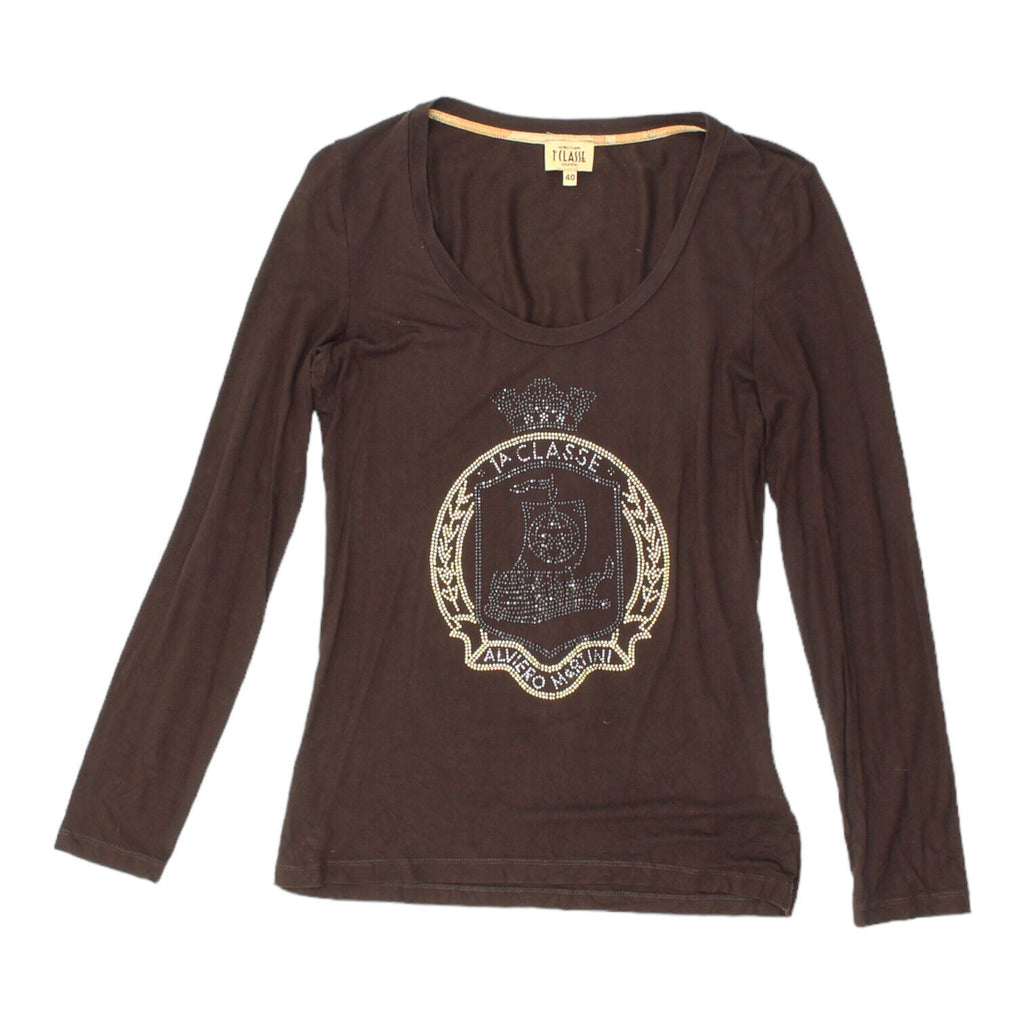 Alviero Martini 1A Classe Womens Brown Studded Long Sleeve Tshirt | Designer VTG | Vintage Messina Hembry | Thrift | Second-Hand Messina Hembry | Used Clothing | Messina Hembry 