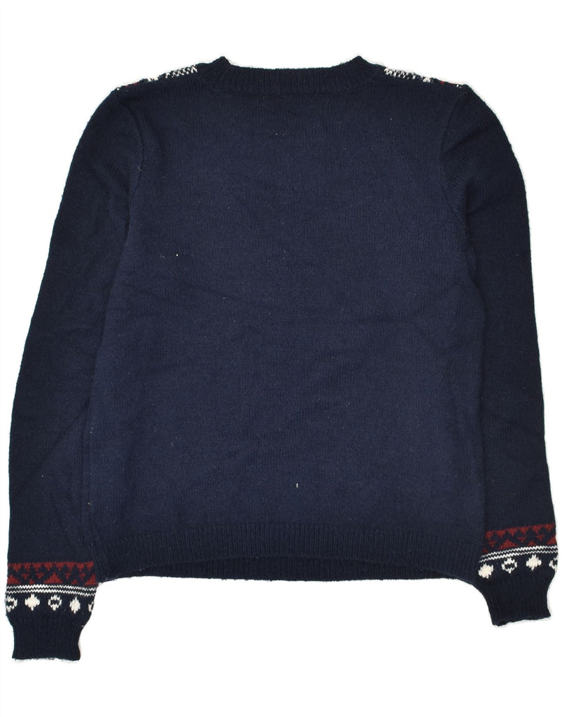 OASIS Womens Boat Neck Jumper Sweater UK 10 Small Navy Blue Fair Isle | Vintage Oasis | Thrift | Second-Hand Oasis | Used Clothing | Messina Hembry 