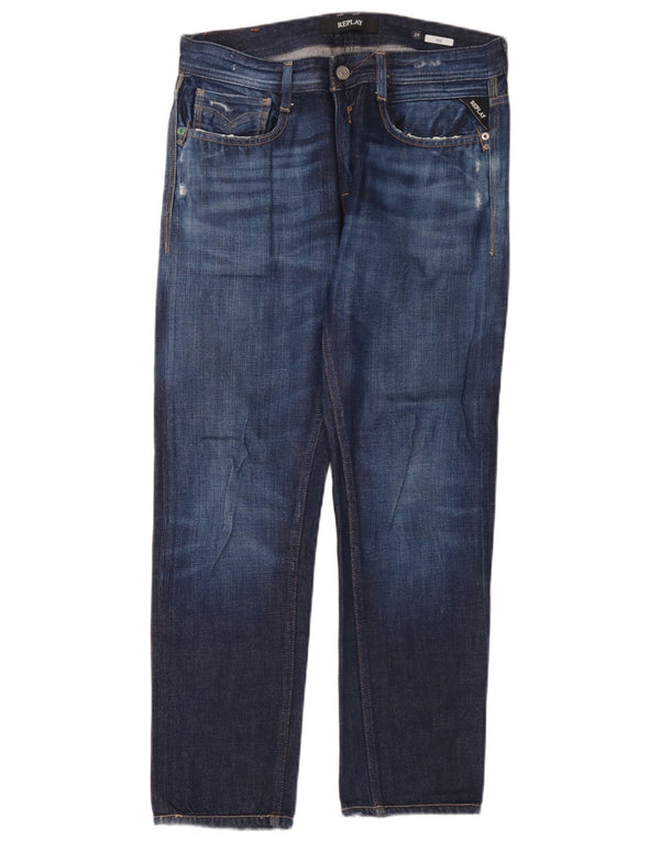 Replay Mens Rob Straight Jeans W29 L30 Blue Cotton