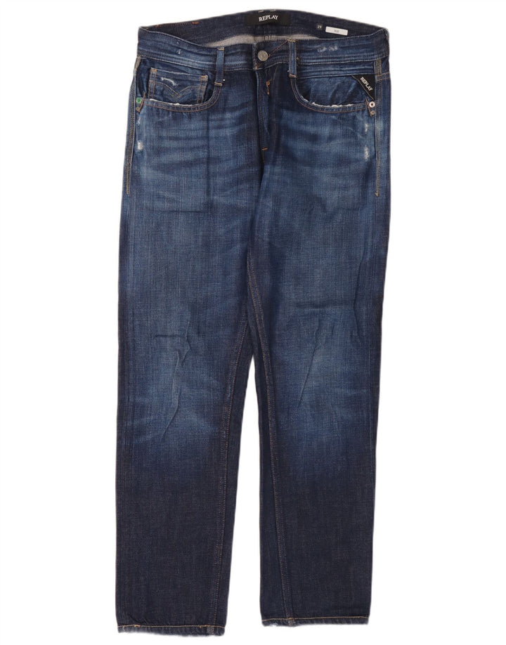 Replay Mens Rob Straight Jeans W29 L30 Blue Cotton