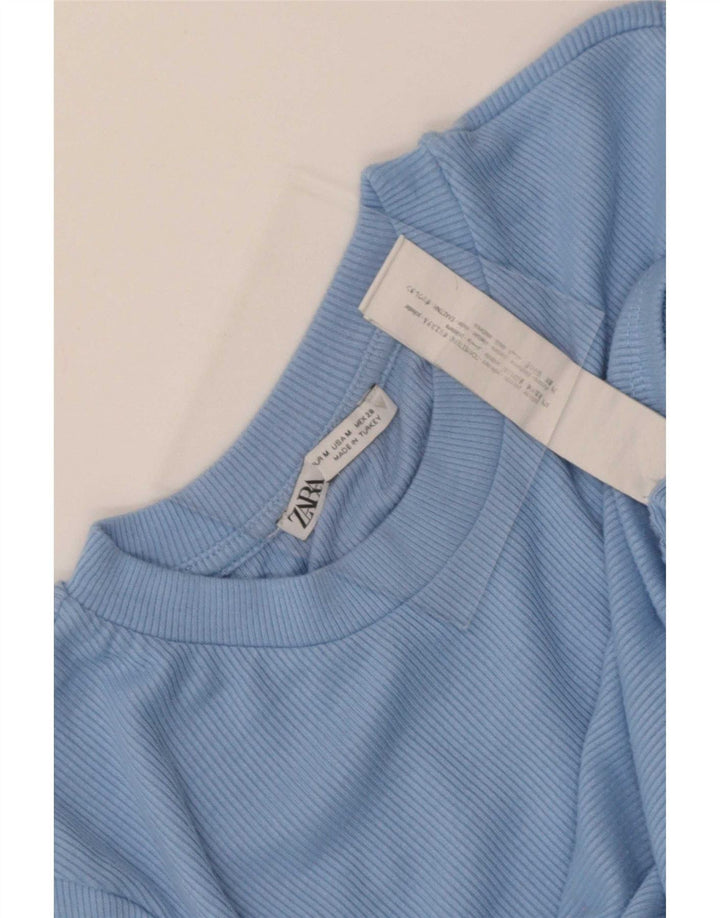 Zara Womens Crop Blouse Top UK 12 Medium Blue Polyester