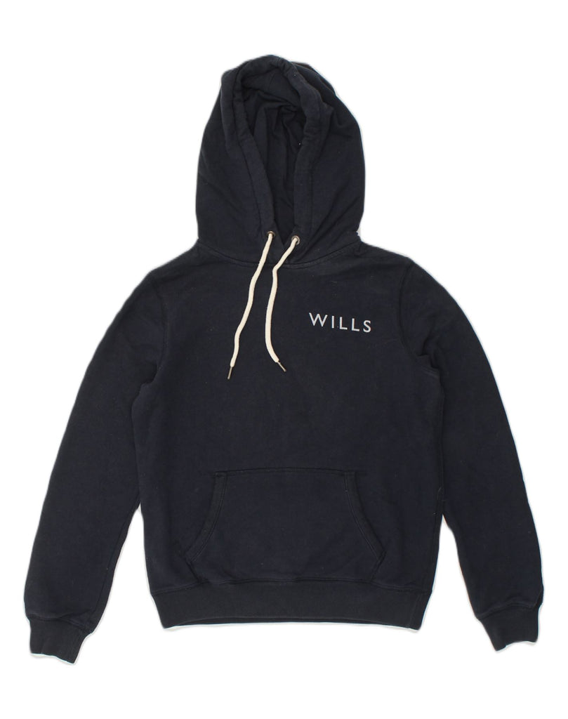 JACK WILLS Womens Classic Fit Graphic Hoodie Jumper UK 10 Small Navy Blue | Vintage Jack Wills | Thrift | Second-Hand Jack Wills | Used Clothing | Messina Hembry 