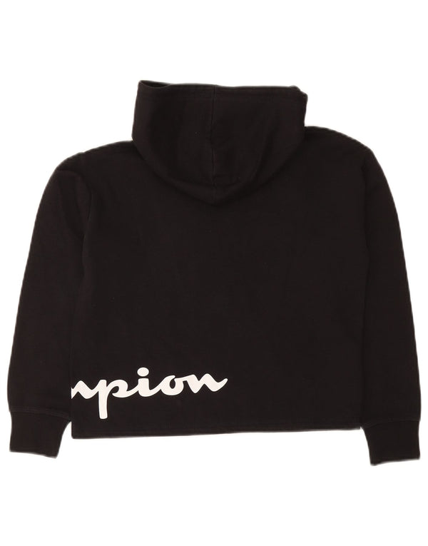 Champion Boys Crop Graphic Hoodie Jumper 9-10 Years Medium Black Cotton