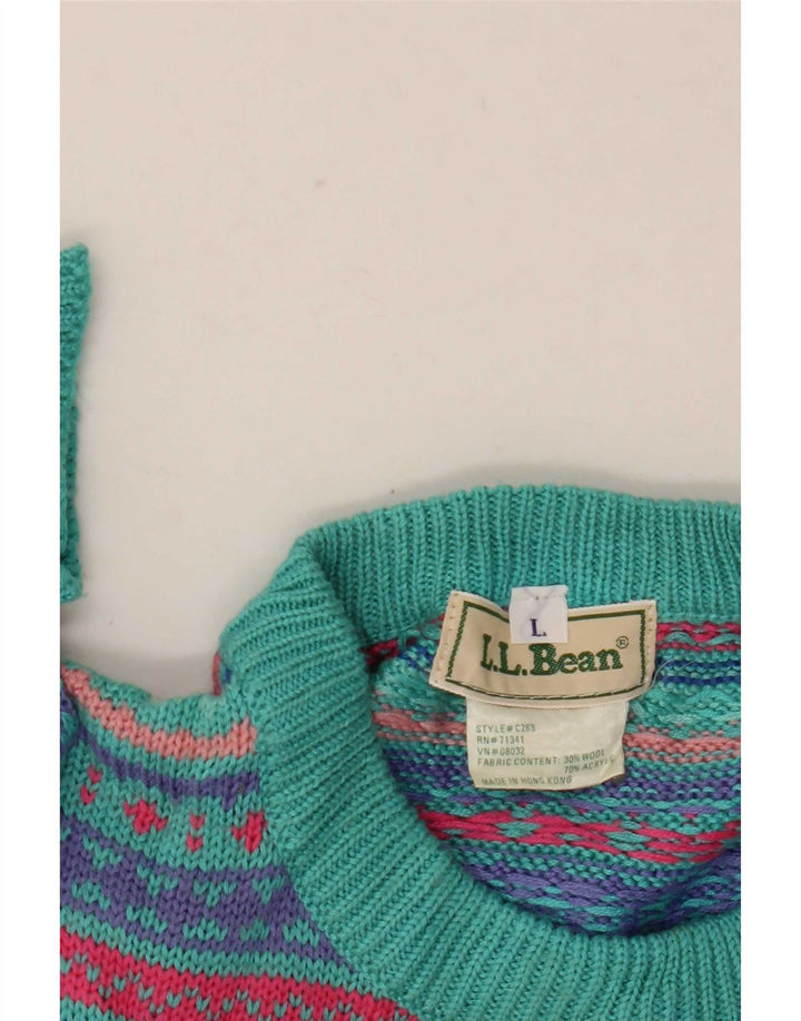 L.L.Bean Mens Crew Neck Jumper Sweater Large Multicoloured Fair Isle Wool