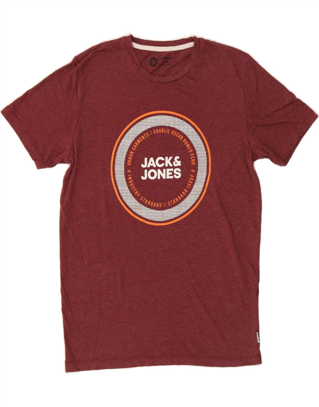 JACK & JONES Mens Graphic T-Shirt Top Small Burgundy Vintage Jack & Jones and Second-Hand Jack & Jones from Messina Hembry 