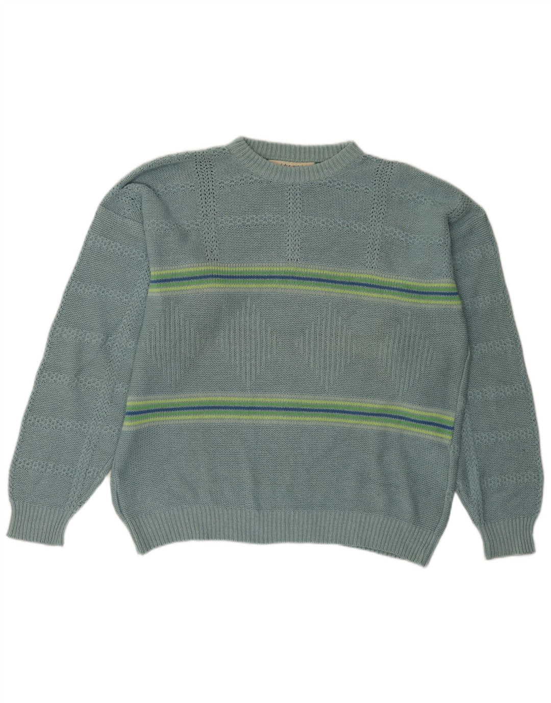I Maschi Mens Crew Neck Jumper Sweater IT 50 Medium Turquoise Striped Silk