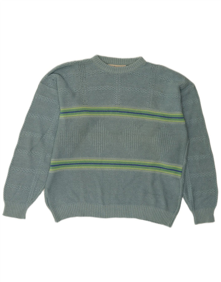 I Maschi Mens Crew Neck Jumper Sweater IT 50 Medium Turquoise Striped Silk