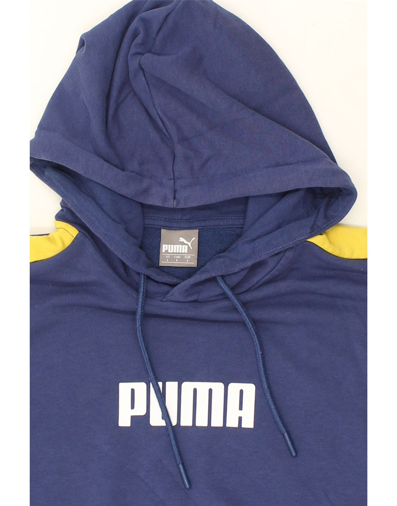 PUMA Mens Hoodie Jumper Small Blue Colourblock Cotton | Vintage Puma | Thrift | Second-Hand Puma | Used Clothing | Messina Hembry 