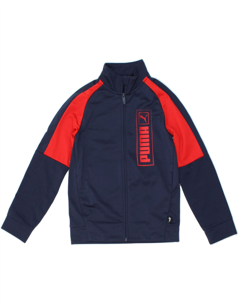 PUMA Boys Graphic Tracksuit Top Jacket 9-10 Years Navy Blue Colourblock | Vintage Puma | Thrift | Second-Hand Puma | Used Clothing | Messina Hembry 