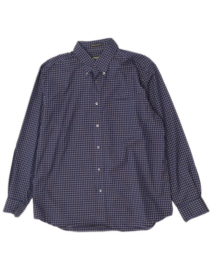 Eddie Bauer Mens Shirt Large Navy Blue Check Cotton