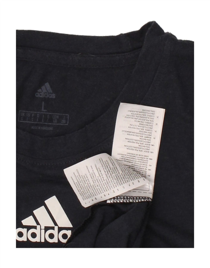 ADIDAS Mens Graphic T-Shirt Top Large Navy Blue Cotton Vintage Adidas and Second-Hand Adidas from Messina Hembry 