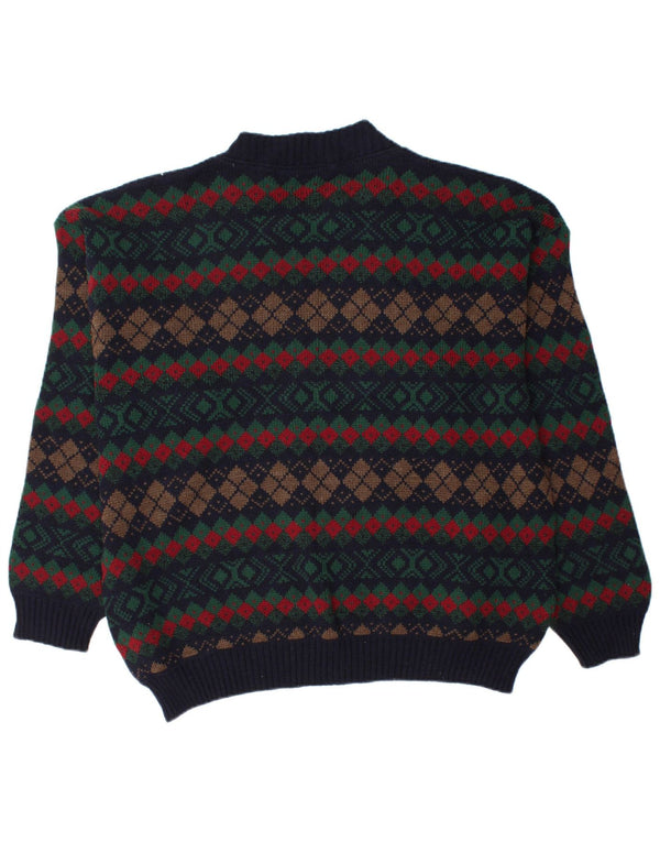 Marks & Spencer Mens Crew Neck Jumper Sweater XL Navy Blue Fair Isle