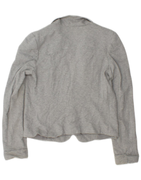 Zara Womens 1 Button Blazer Jacket UK 14 Large Grey Cotton