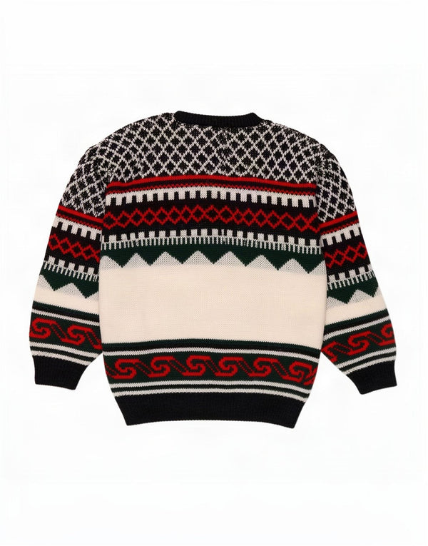 Vintage Mens Graphic Crew Neck Jumper Sweater Medium Green Geometric