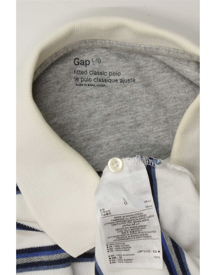 Gap Mens Polo Shirt Large White Striped Cotton