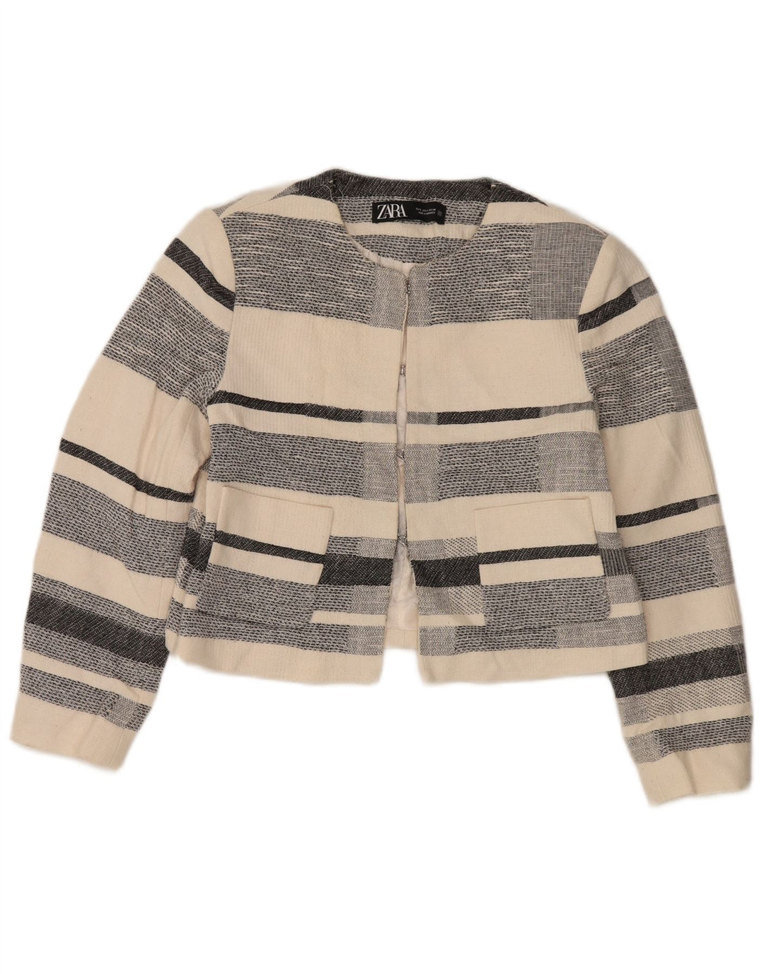 Zara Womens Bolero Jacket UK 10 Small Off White Striped