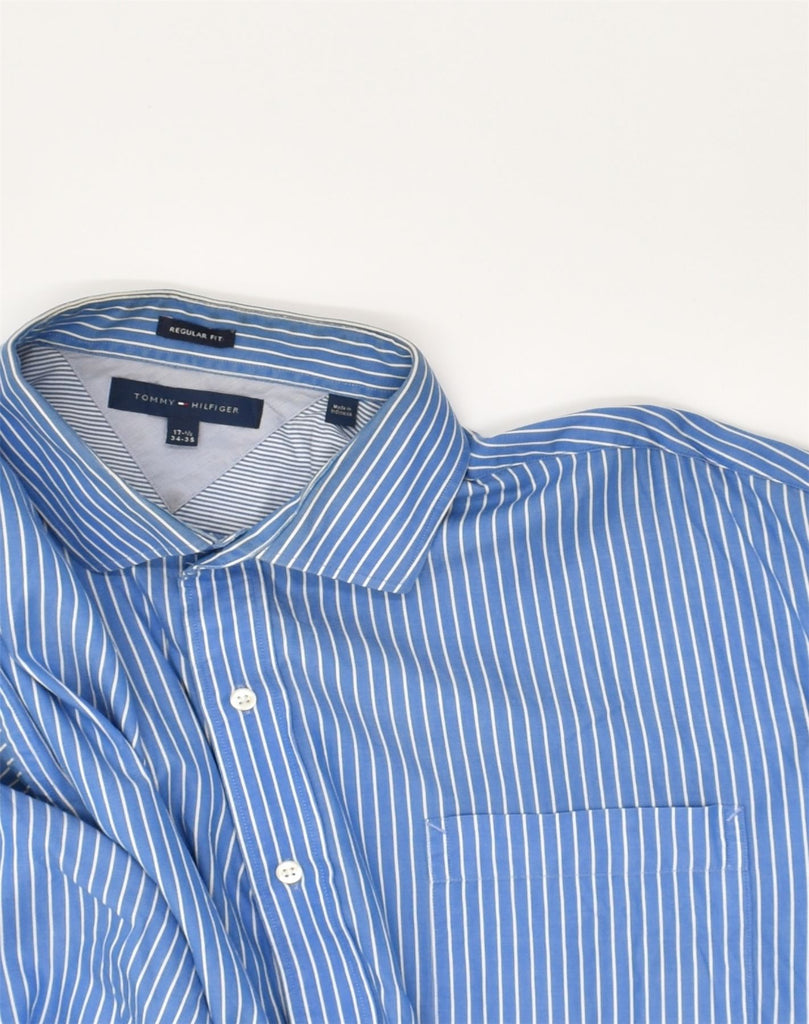 TOMMY HILFIGER Mens Regular Fit Shirt Size 17 1/2 XL Blue Striped Cotton | Vintage Tommy Hilfiger | Thrift | Second-Hand Tommy Hilfiger | Used Clothing | Messina Hembry 