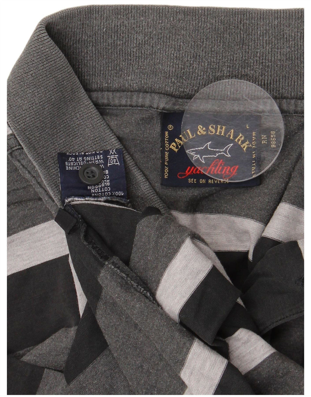 PAUL & SHARK Mens Yachting Polo Shirt Large Grey Striped Cotton