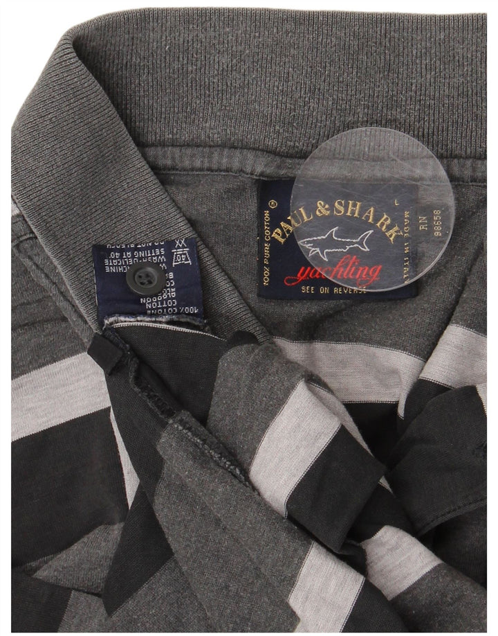 PAUL & SHARK Mens Yachting Polo Shirt Large Grey Striped Cotton