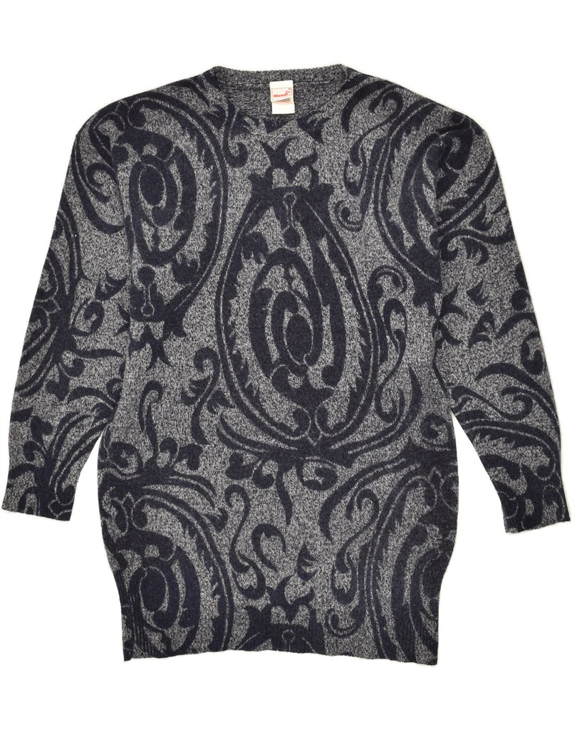 MONDI Womens Crew Neck Jumper Sweater EU 42 Large Grey Paisley Wool | Vintage Mondi | Thrift | Second-Hand Mondi | Used Clothing | Messina Hembry 