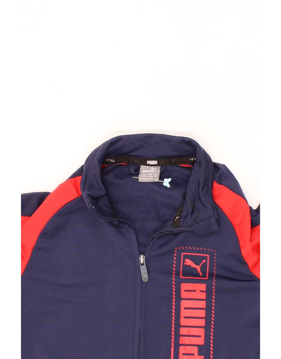 PUMA Boys Graphic Tracksuit Top Jacket 9-10 Years  Navy Blue Colourblock Vintage Puma and Second-Hand Puma from Messina Hembry 