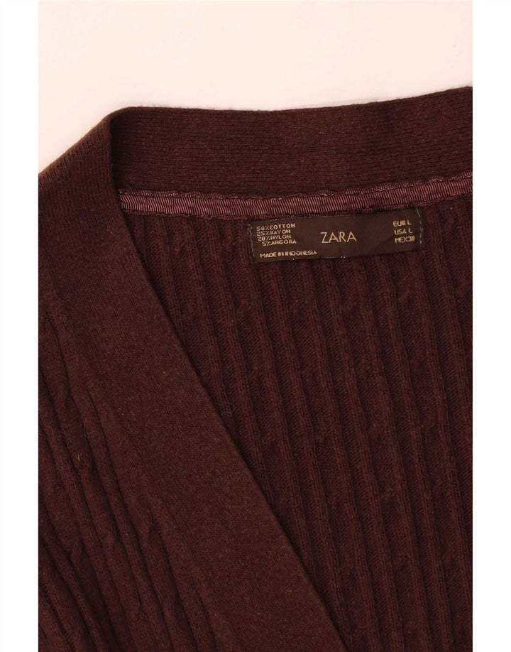 Zara Womens Cardigan Sweater UK 16 Large Brown