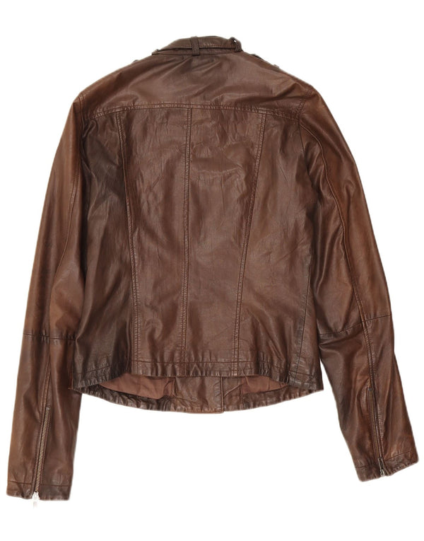 Fornarina Womens Military Leather Jacket UK 14 Large Brown