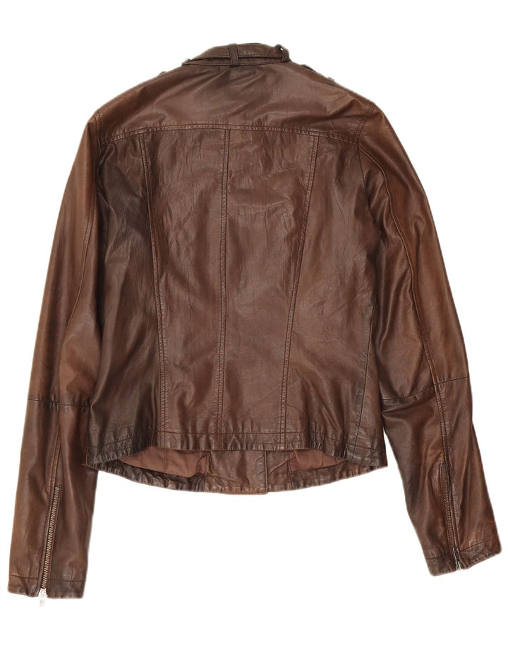 Fornarina Womens Military Leather Jacket UK 14 Large Brown