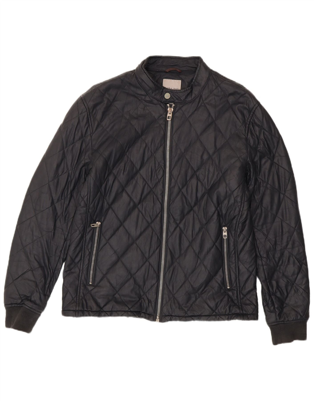 Zara Mens Quilted Jacket UK 42 XL Black Polyester