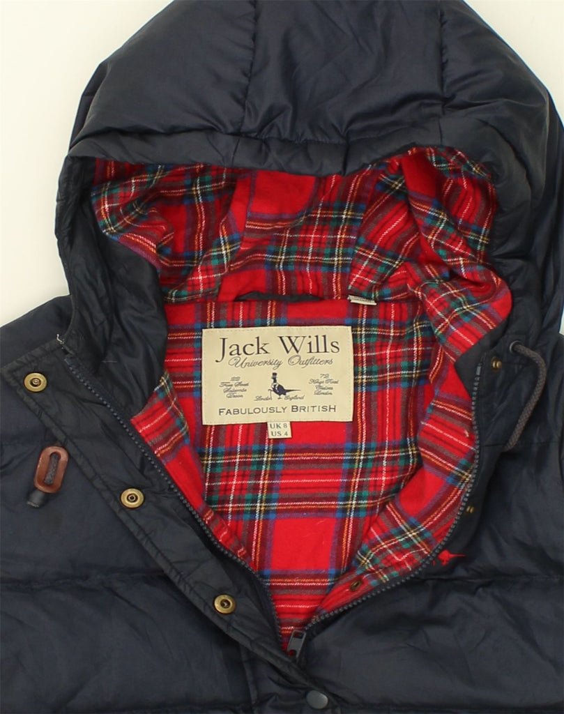 JACK WILLS Womens Hooded Padded Jacket UK 8 Small Navy Blue Polyester | Vintage Jack Wills | Thrift | Second-Hand Jack Wills | Used Clothing | Messina Hembry 