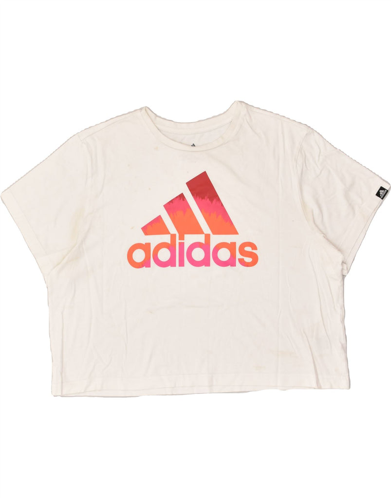 ADIDAS Womens Crop Graphic T-Shirt Top UK 20/22 XL White Cotton | Vintage Adidas | Thrift | Second-Hand Adidas | Used Clothing | Messina Hembry 