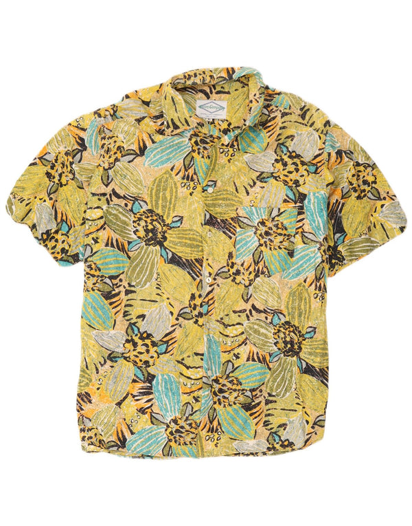 Vintage Mens Short Sleeve Shirt XL Yellow Floral