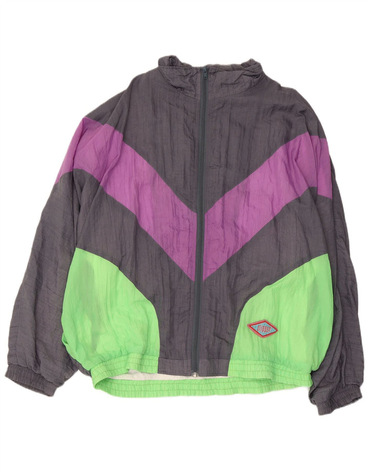 CLIPPER Mens Tracksuit Top Jacket UK 46 2XL Grey Colourblock Cotton