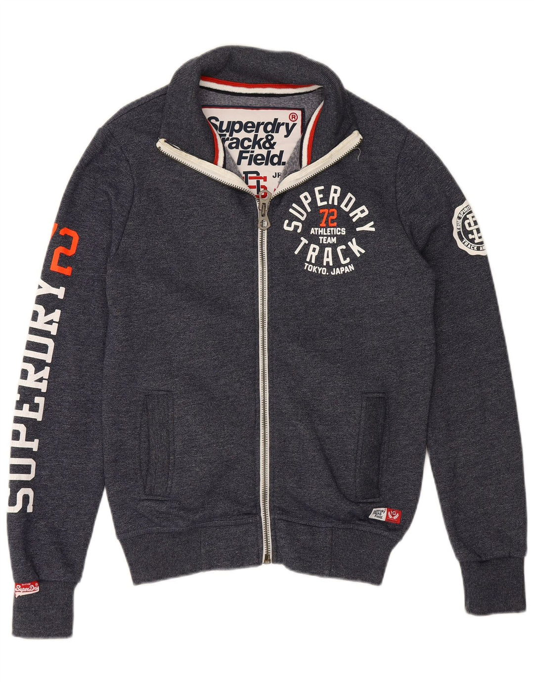 SUPERDRY Mens Graphic Tracksuit Top Jacket Small Navy Blue Cotton