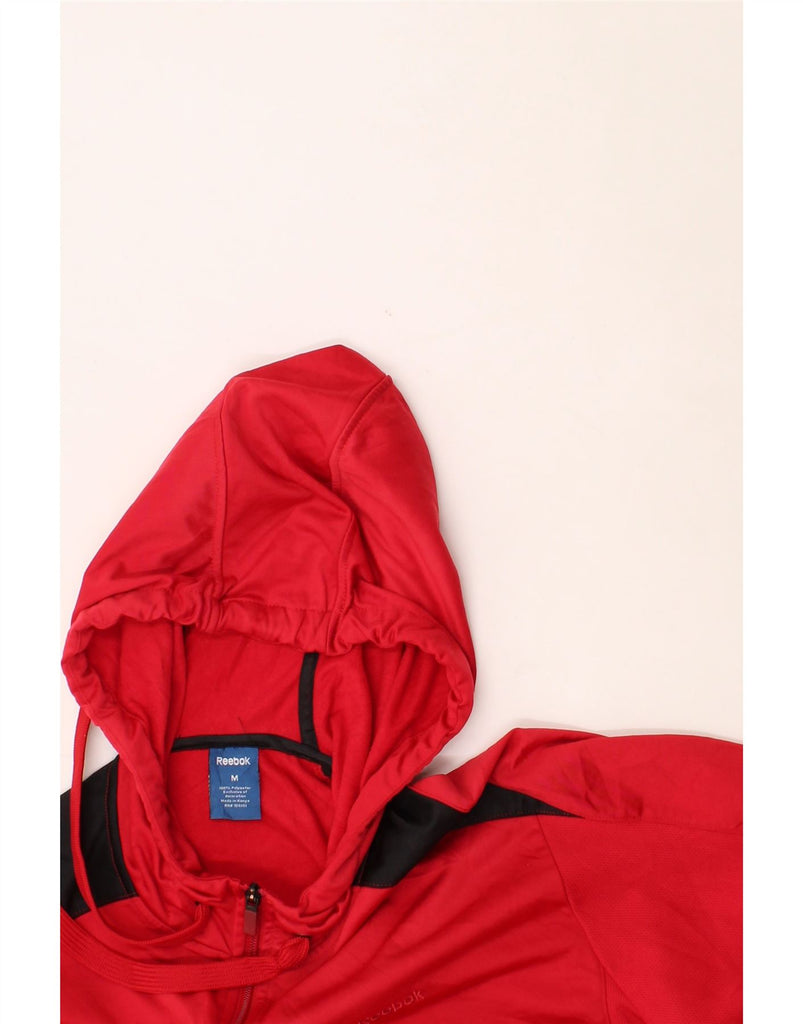 REEBOK Mens Zip Hoodie Sweater Medium Red Colourblock Polyester Vintage Reebok and Second-Hand Reebok from Messina Hembry 