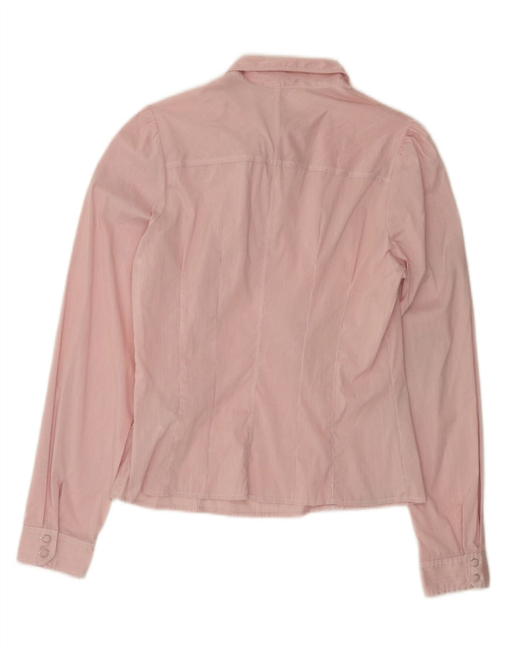 SISLEY Womens Front Tie Pullover Shirt UK 12 Medium Pink Pinstripe Cotton