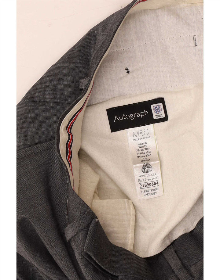 Marks & Spencer Mens Autograph Straight Suit Trousers W30 L33 Grey Wool
