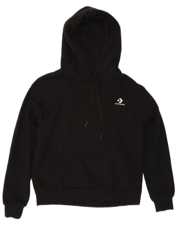 CONVERSE Womens Hoodie Jumper UK 14 Medium Black Cotton