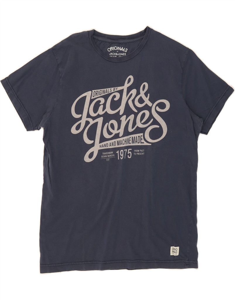 JACK & JONES Mens Graphic T-Shirt Top Large Navy Blue Cotton Vintage Jack & Jones and Second-Hand Jack & Jones from Messina Hembry 