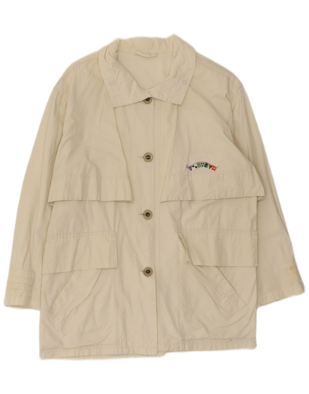 Belfe Womens Short Trench Coat IT 42 Medium Off White Cotton