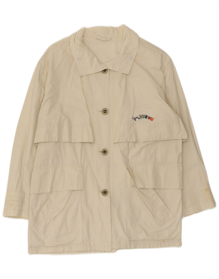 Belfe Womens Short Trench Coat IT 42 Medium Off White Cotton