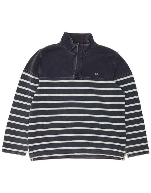 CREW CLOTHING Mens Zip Neck Sweatshirt Jumper 2XL Navy Blue Striped Cotton