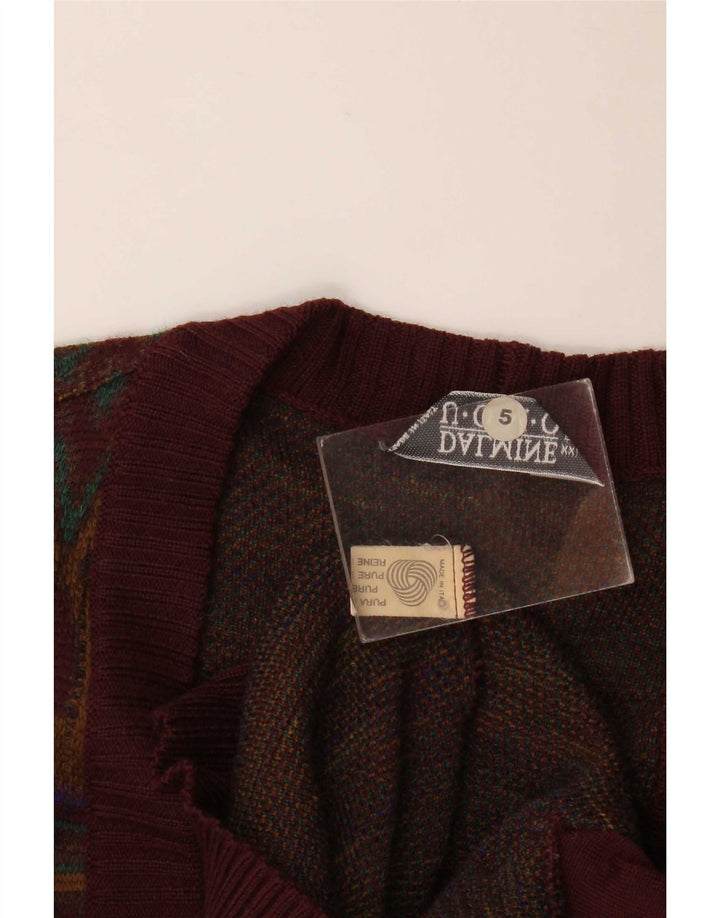 DALMINE Mens Cardigan Sweater Large Burgundy Wool