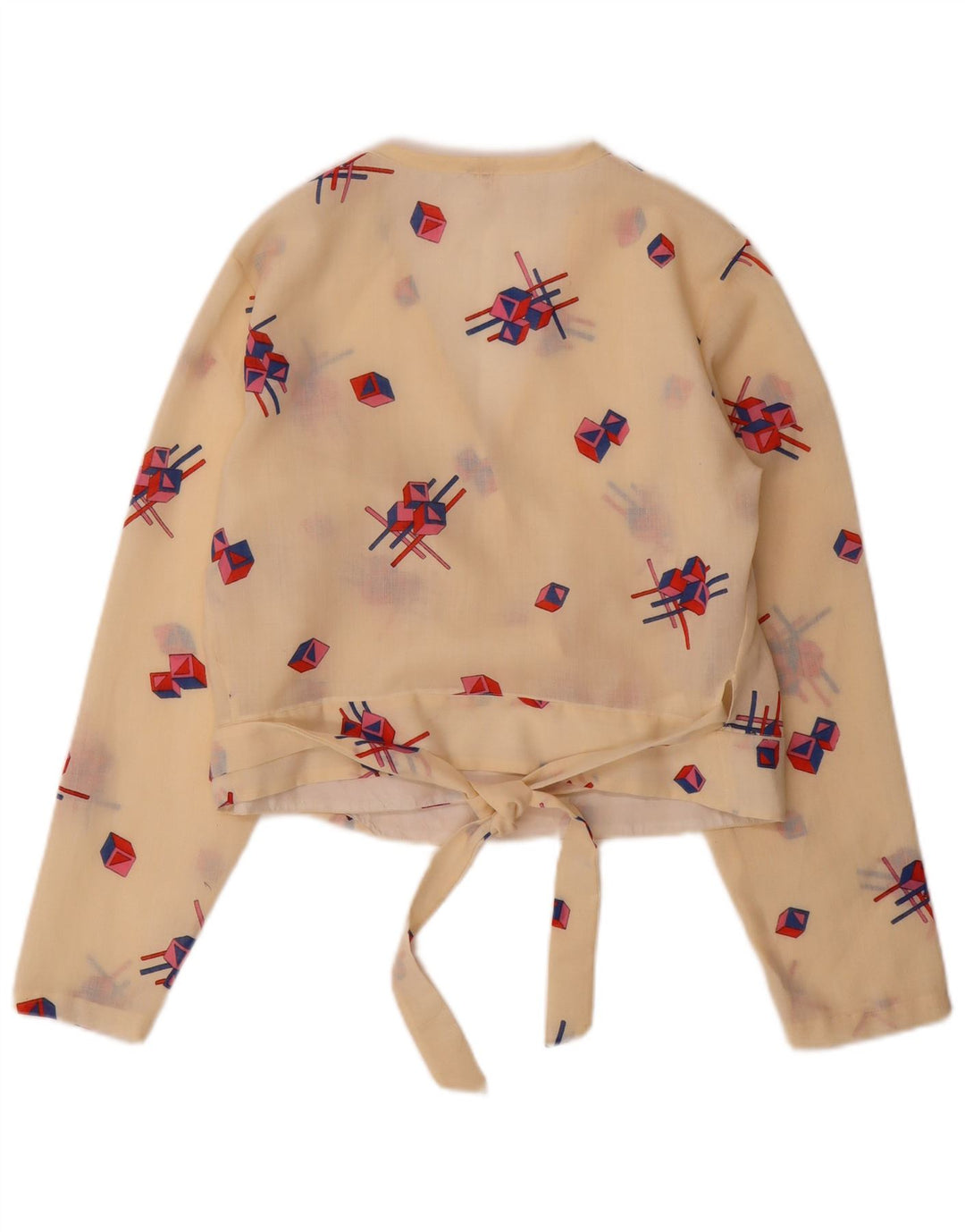 Trevira Womens Crop Long Sleeve Blouse Top IT 42 Medium Beige Geometric