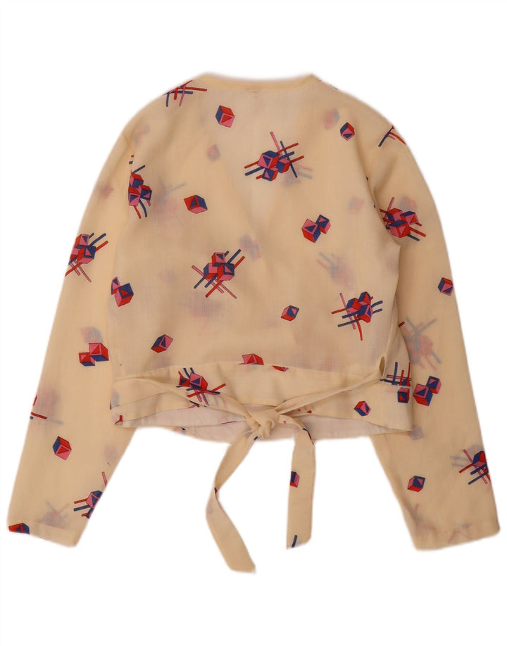 Trevira Womens Crop Long Sleeve Blouse Top IT 42 Medium Beige Geometric