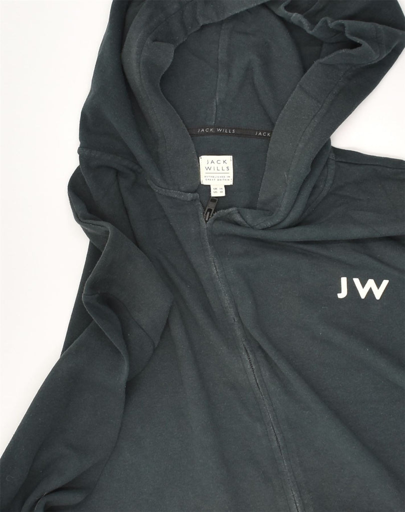 JACK WILLS Womens Crop Zip Hoodie Sweater UK 14 Large Grey Cotton | Vintage Jack Wills | Thrift | Second-Hand Jack Wills | Used Clothing | Messina Hembry 